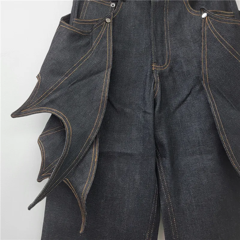 YEAE Ms. 2025 Spring New Irregular Structure Niche Design Bat Wings Pull Jeans 6