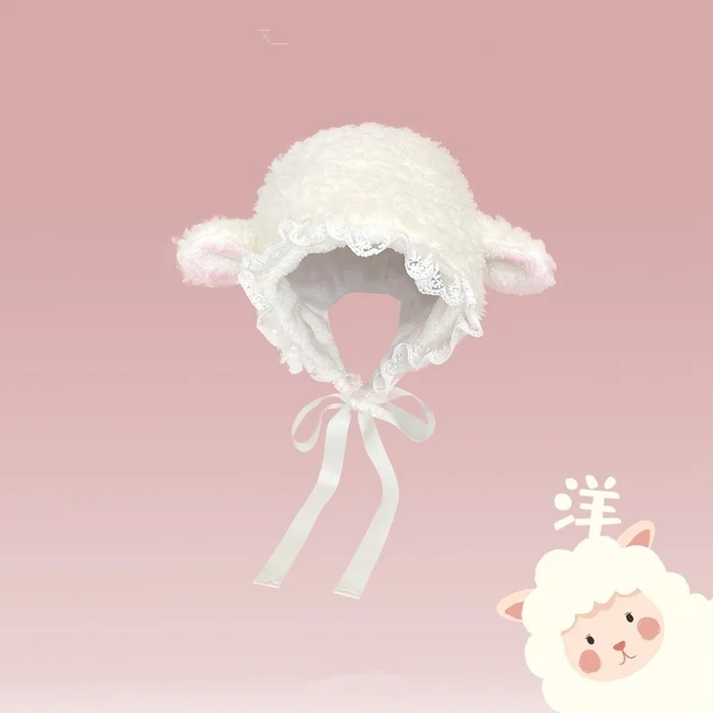 Lolita Lamb Fleece Hats Fluffy Costume Accessories Chrismas Warm Soft Lovely Lamb Beanies Bucket Hat Cute Little Sheep Ear Caps