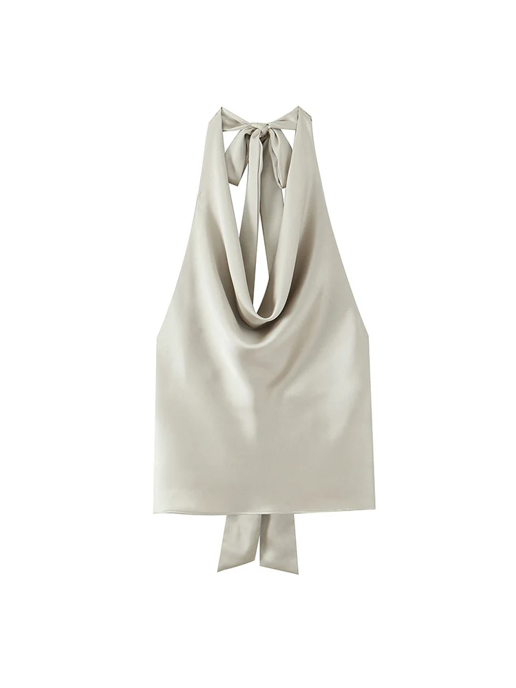 TFMLN Chic Women Backless Halter Tops Elegant Sleeveless Back Lace Up Slim Vest Summer New Party Waistcoat Female Streetwear