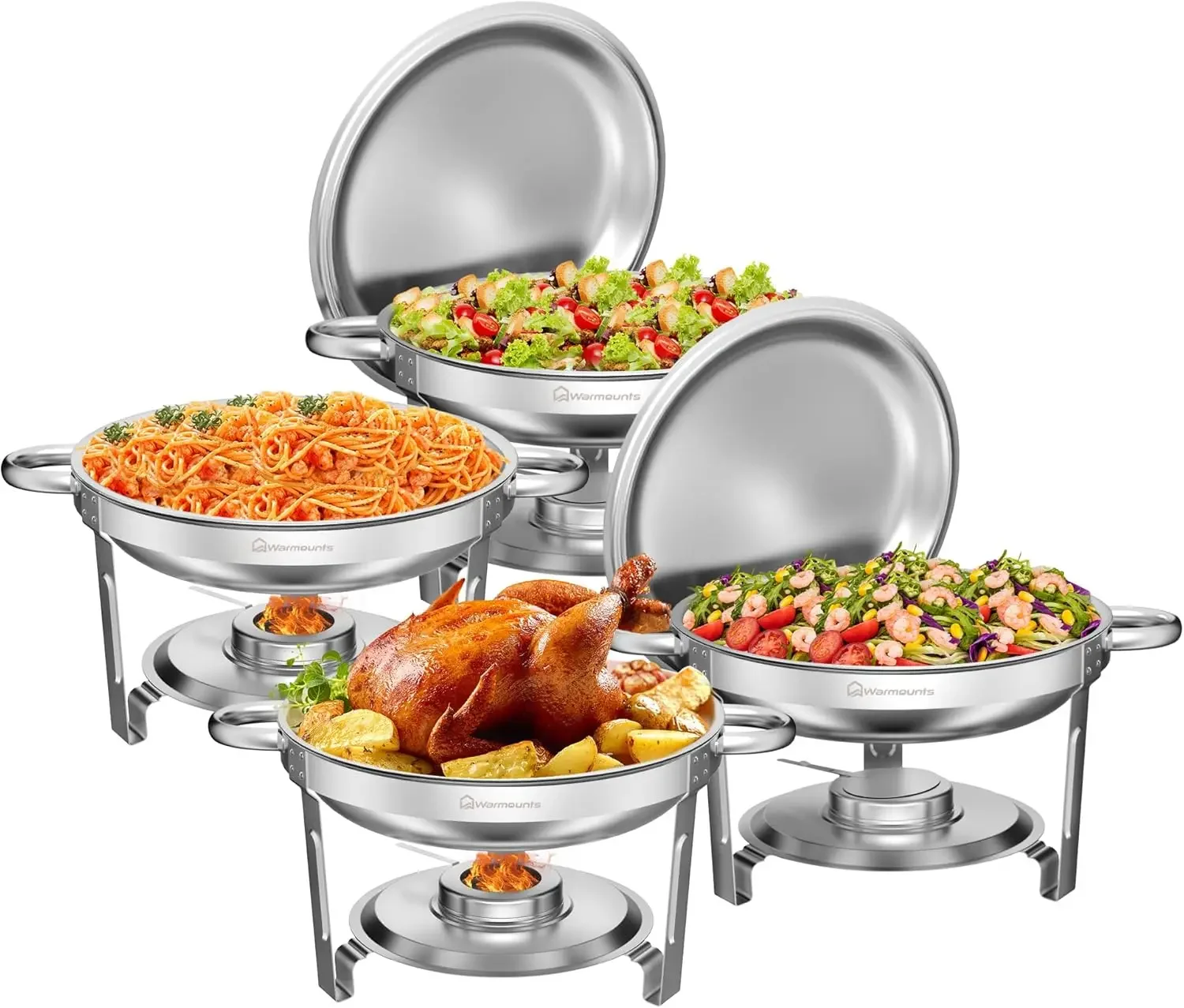 Chafing Dishes for Buffet 5QT 4Pack, [95% Pre-Assembled] Round Chafing Dish Buffet Set w/Lid Holder, Stainless Steel Chafers and