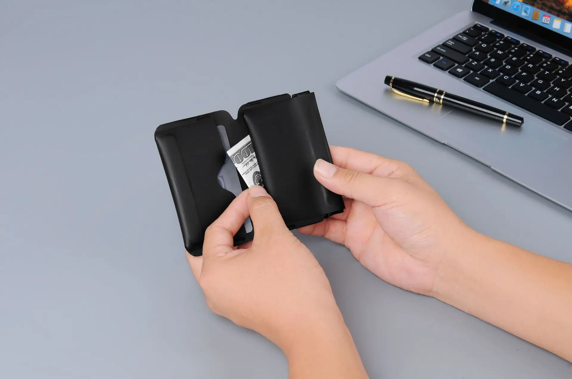 Tragbarer, ultraleichter Ausweis- und Visitenkartenhalter, Mini-Faltbrieftasche, multifunktionale Geldbörse mit magnetischer Schnalle, EDC-Tasche – Detail 5