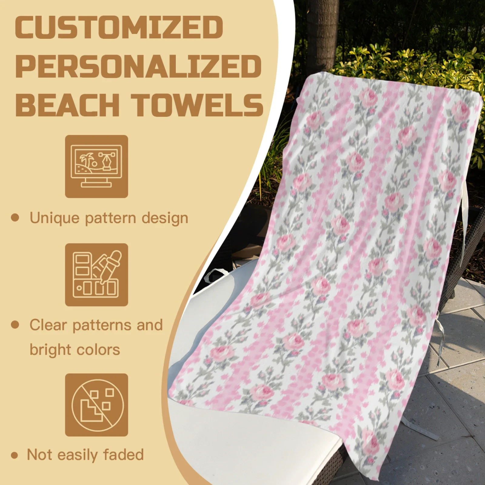 Pink Blooming Heirloom Rose Beach Towels Bath Towel  Inch Water-absorbent For Bathroom Customisable Souvenir Gift 3