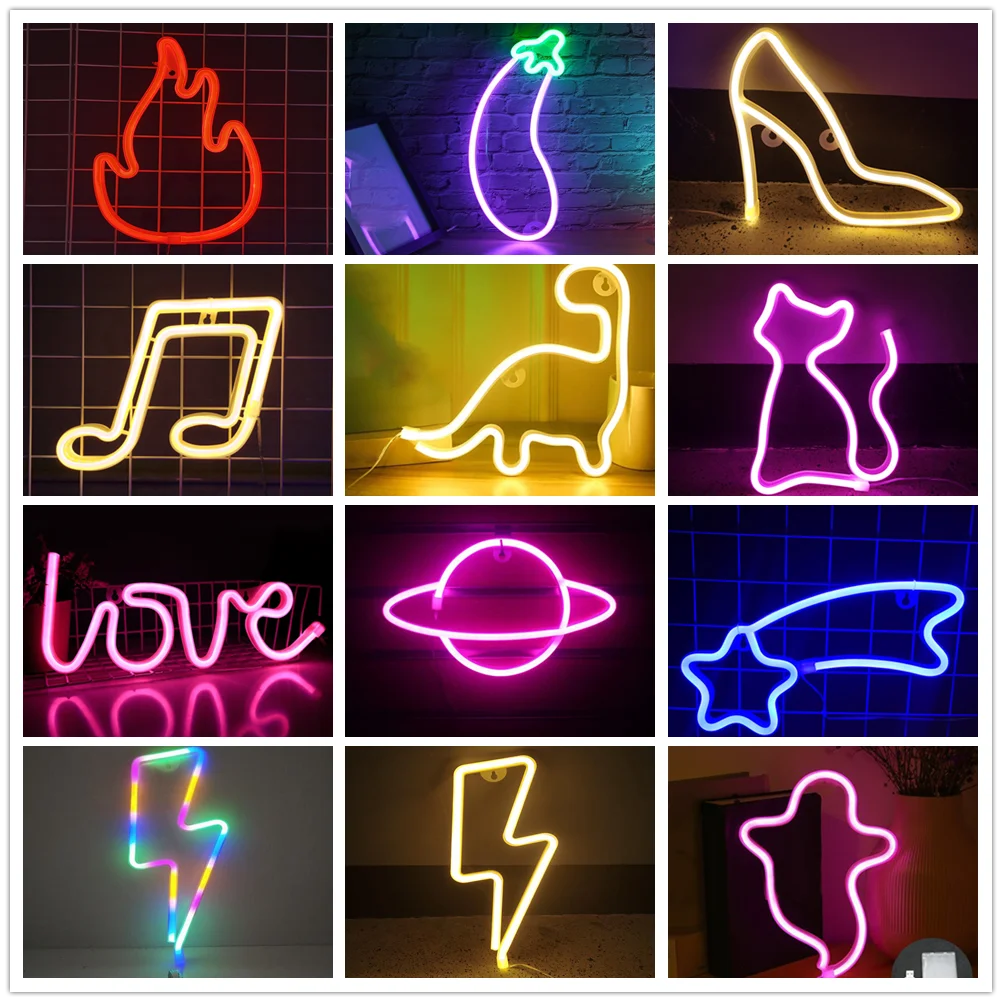 Neon Led Lights Sign Planet Star Cat Fire Neon Light Love Cloud Dinosaur Neon Signs for Room Home Decor Party Wall Lamp