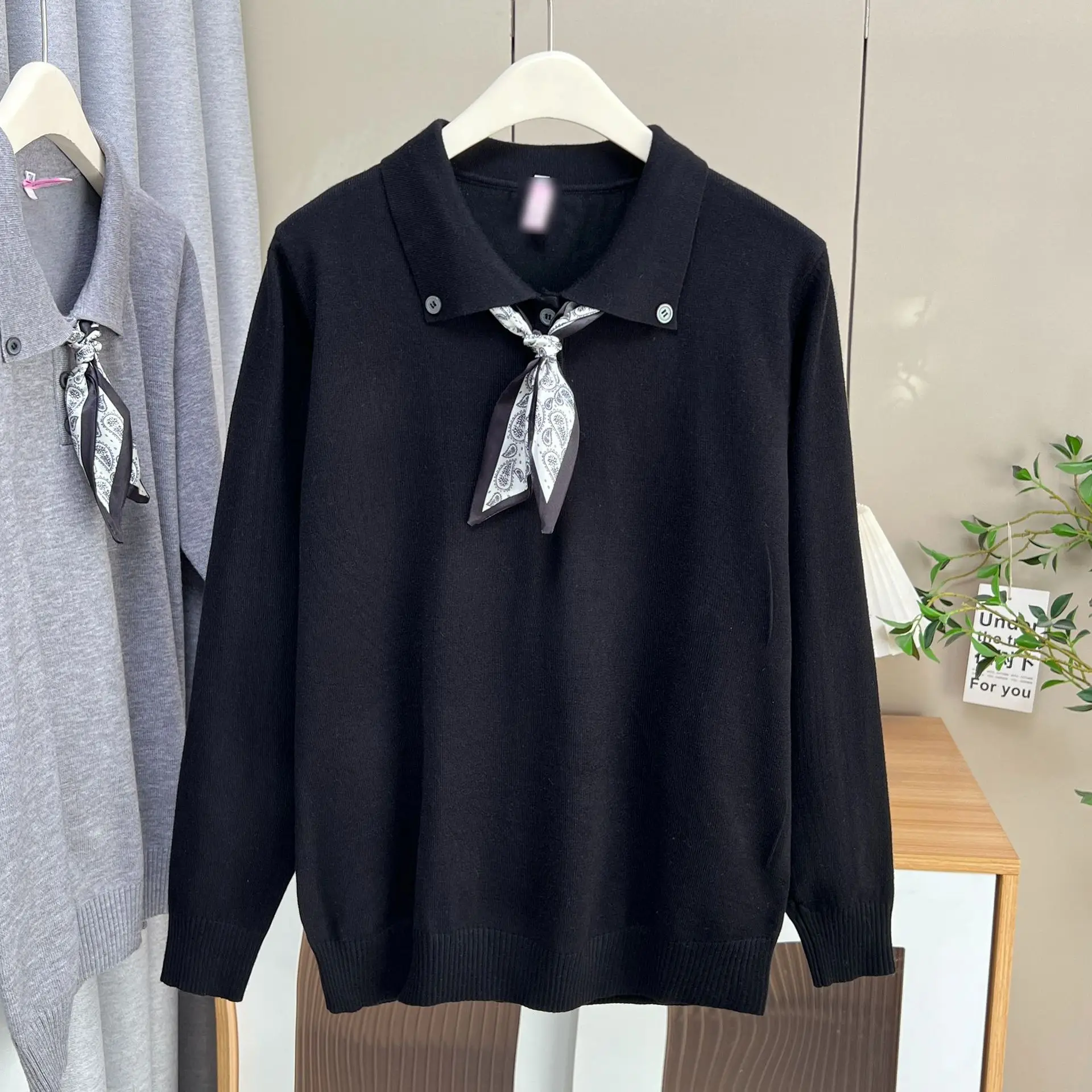 XXXXL Fashion Plus Size Women's Sweater New Stylish Peter Pan Collar With Bow Tie Knitted Jumpers For 2025 Autumn Casual