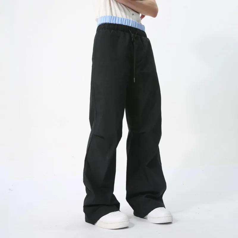 NOYMEI Fashion Niche Design Men Pants Causal Summer Layering Loose All-match Patchwork Contrast Color Drawstring Trousers WA4405