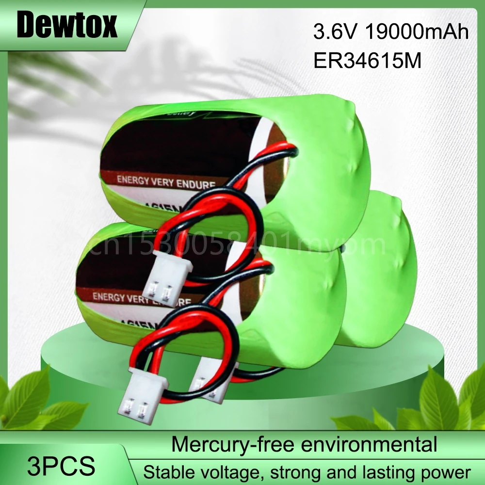 

3PCS 3.6V 19000mAh ER34615M ER34615 D Size Lithium Battery With Plug For Smoke Alarm Gas Meter Water Meter PLC IOT Locator