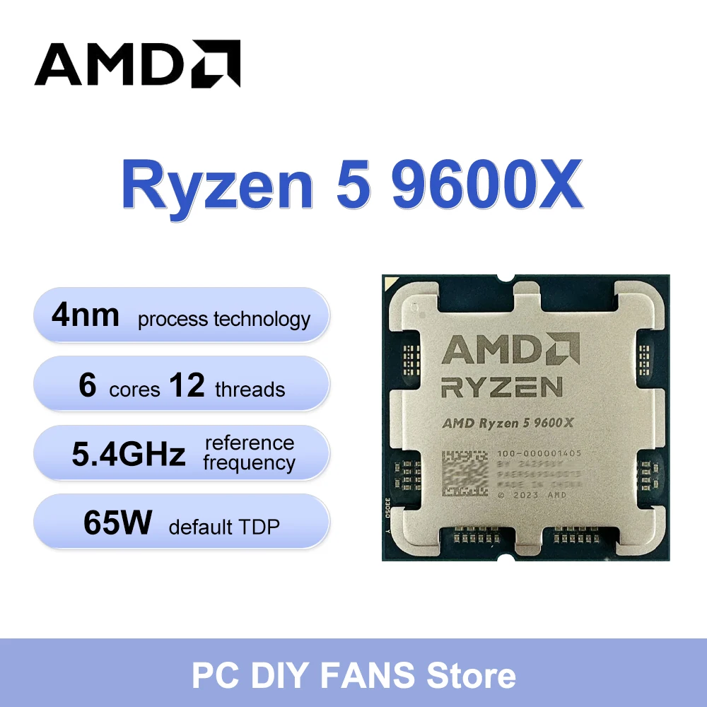 thumbnail image 1 of Procesador CPU AMD Ryzen 5 9600X Nuevo R5 9600x 5.4GHz 6 núcleos 12 subprocesos Gráficos integrados RDNA2 2CU TDP 65W Socket AM5 pero sin ventilador, 1 of 4