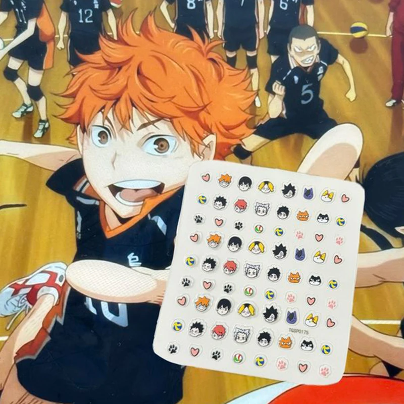 Tobio Kageyama Shoyo Hinata Kozume Kenma Nail Stickers Cute Chibi Head Heart Nail Art Accessories Decals Volleyball Kawaii 3