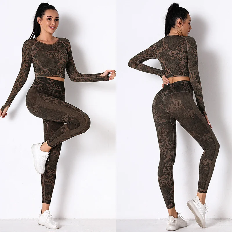 Yoga Legging Woman Seamless Set Push up Training Clothing Sexy Long Sleeve Running Tracksuit Fitness Workout Clothes 2 Pcs | Спорт и