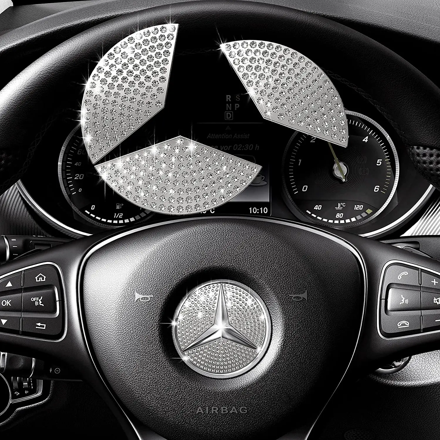 Bling Crystal Steering Wheel Emblem 49 mm Compatible with Mercedes-Benz  Glitter Emblem Steering Wheel Sticker Crystal Car Interior Steering Wheel  Logo