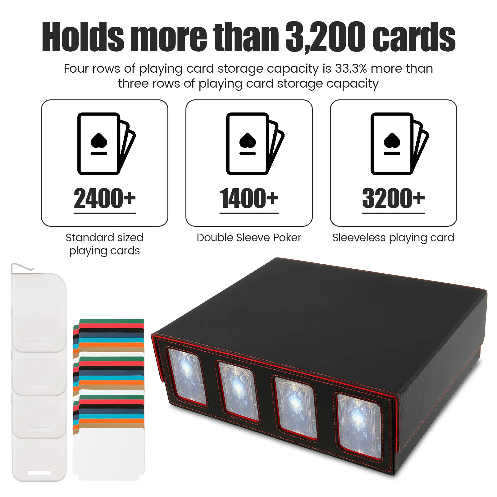 PU Leather Trading Card Storage Box 4 Rows Magnetic Closure Game Cards Box With Viewing Windows Card and Note Storage Supplies