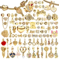Hot Sale Sparkling Gold Series Charms Star Dragon Angel North Star Love Letter Cake Beads Fit Original Bracelet DIY Jewelry Gift