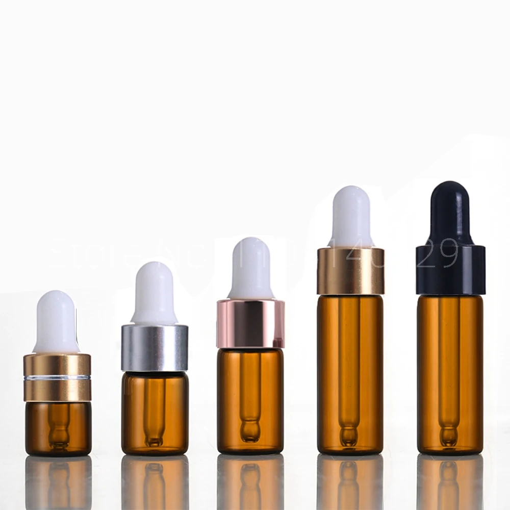 1 2 3 4 5ml 미니 Dropper 병 오일 아로마 테라피 병 로즈 골드 캡 시약 피펫 병 투명 병 브라운