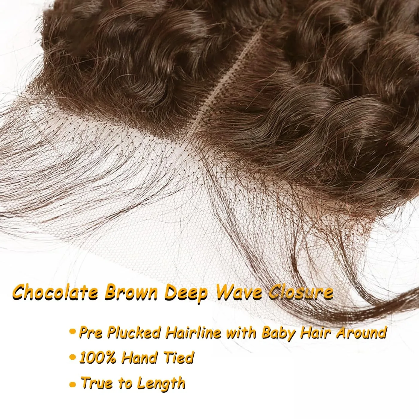 4# Chocolate Brown Deep Wave 4x4 Lace Closure Transparent Swiss Lace Brazilian Human Hair Extensions Pre-Plucked With Baby Hair 3