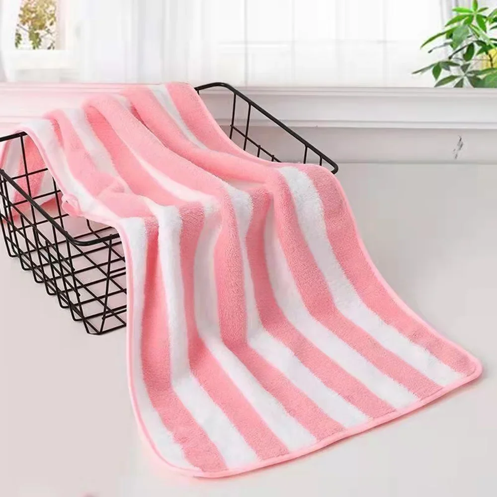 Bath Towel Sets Stripes Absorbent Quick Drying Soft Adults Face Hand Bathroom Microfiber 35x75cm