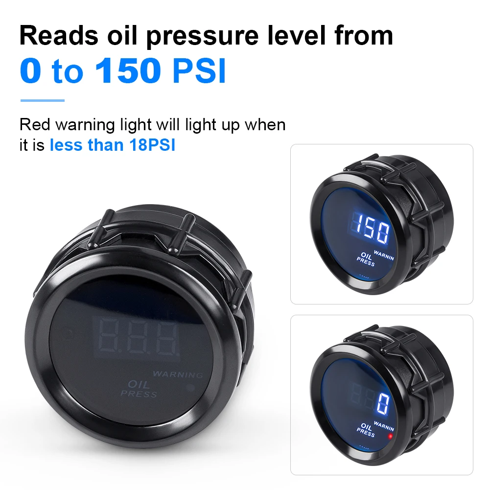 LED Digital Oil Press Gauge 2" 52mm Oil Pressure Gauge With Sensor 0-150PSI Car Oil Pressure Meter 12V For Car Truck Vehicle 2