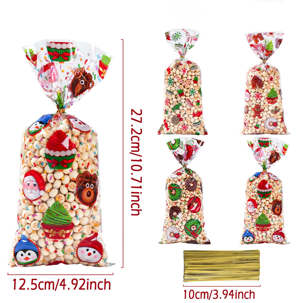 25/50/100 bolsas de regalo para galletas y dulces navideños, 2024, decoraciones navideñas para el hogar, suministros para fiestas de Año Nuevo