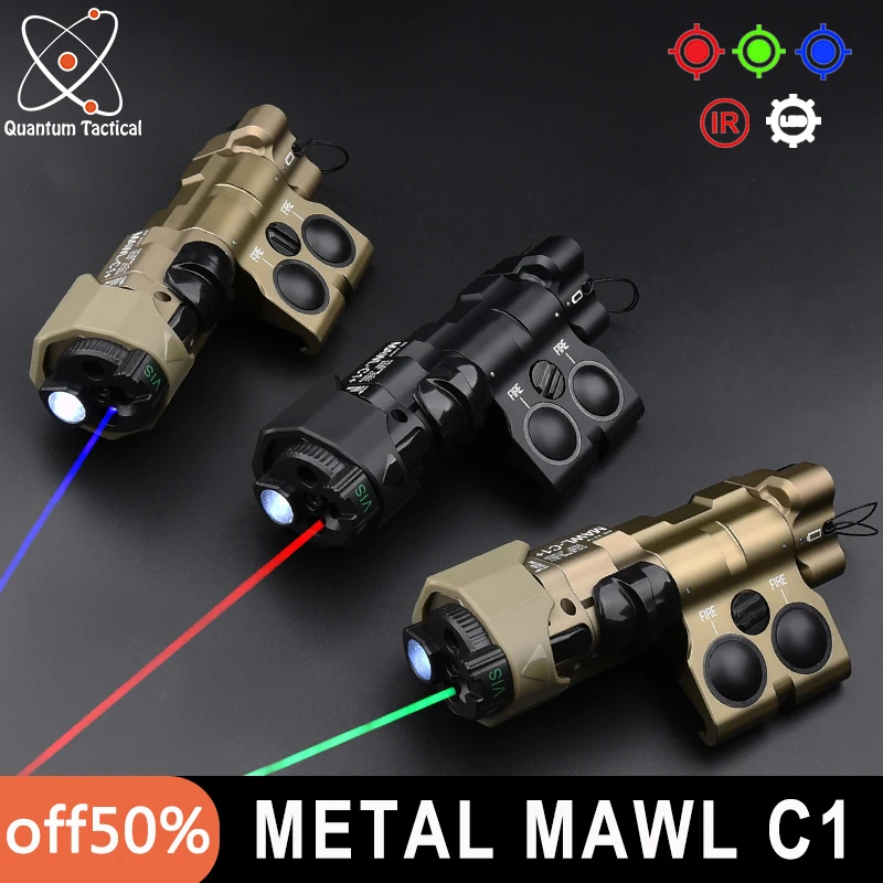 2024 New Real Mawl C1 Metal Tactical Red Green Laser CNC MAWL-C1 IR Visible LED Aiming Bule Laser Dual Function Pressure Switch tactical dbal pl type light white led 400 lumens flashlight with red laser ir led illuminator visible laser pointer gz150087