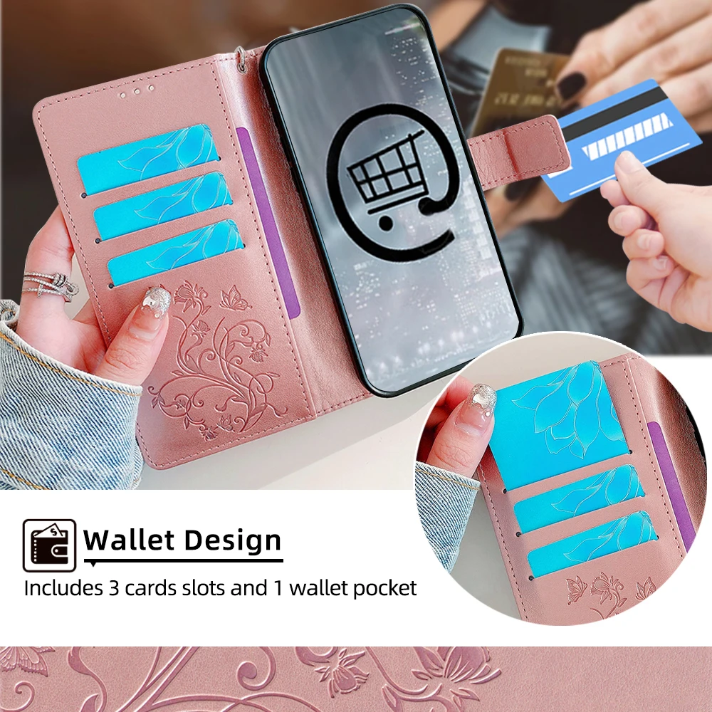 Elegant Butterfly Motif Leather Flip Wallet Phone Case