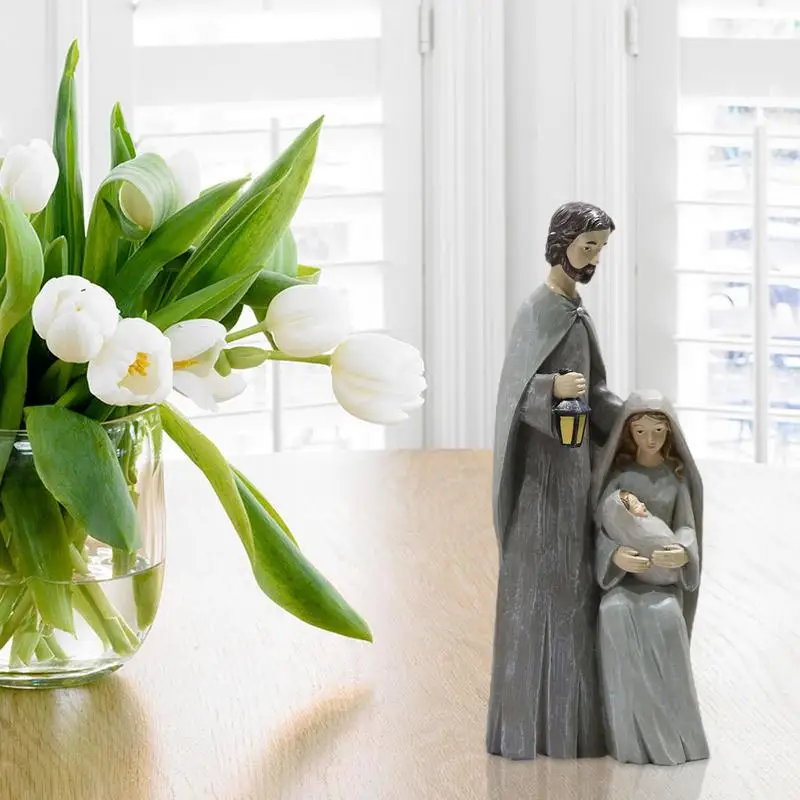 Christmas Holy Family Figurines Nativity Scene Figurine Wooden Christmas Religious Art Decor Statue Suitable For Home christian statue home decor items