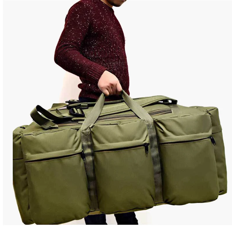 

2023 90L Large Capacity Men's Travel Bags Canvas Military Tactical Backpack Waterproof Hiking Climbing Camping Rucksack