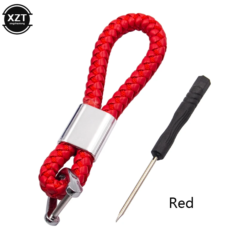 Hand Woven Leather Horseshoe Buckle Car Keychain Keyring Retro Auto Car