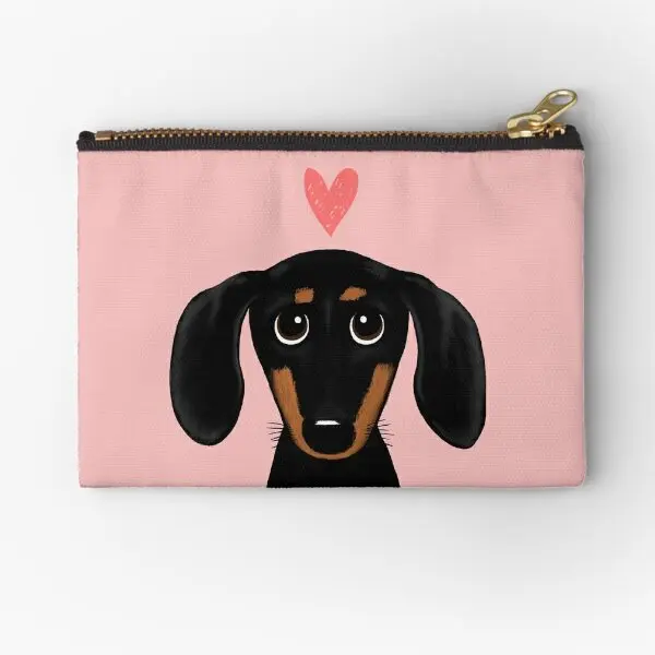

Black And Tan Dachshund With Heart Cut Zipper Pouches Bag Pocket Socks Storage Packaging Key Women Wallet Panties Cosmetic