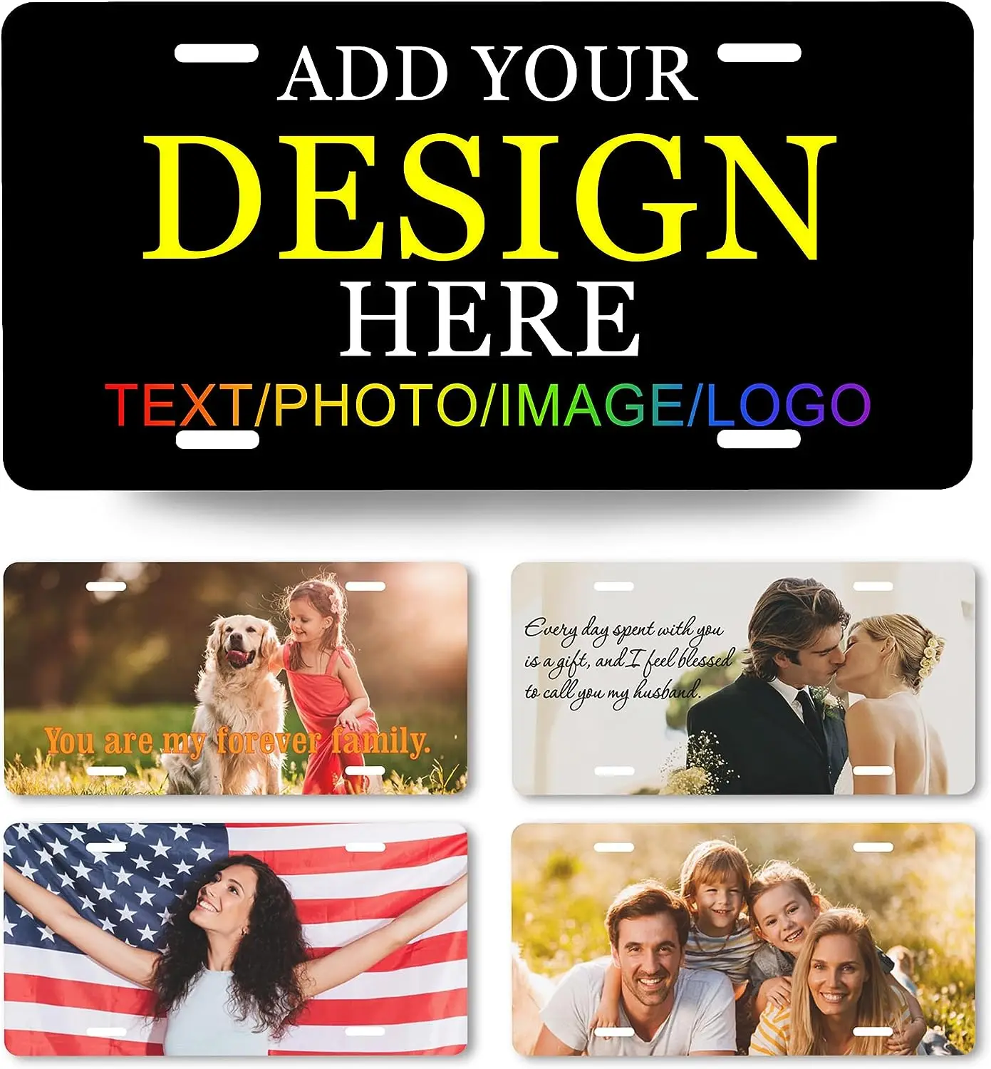 Индивидуальный номерной знак для передней части автомобиля, персонализированный, добавьте собственные изображения, текст, изображение, фото, логотип, художественный дизайн 6x12 дюймов