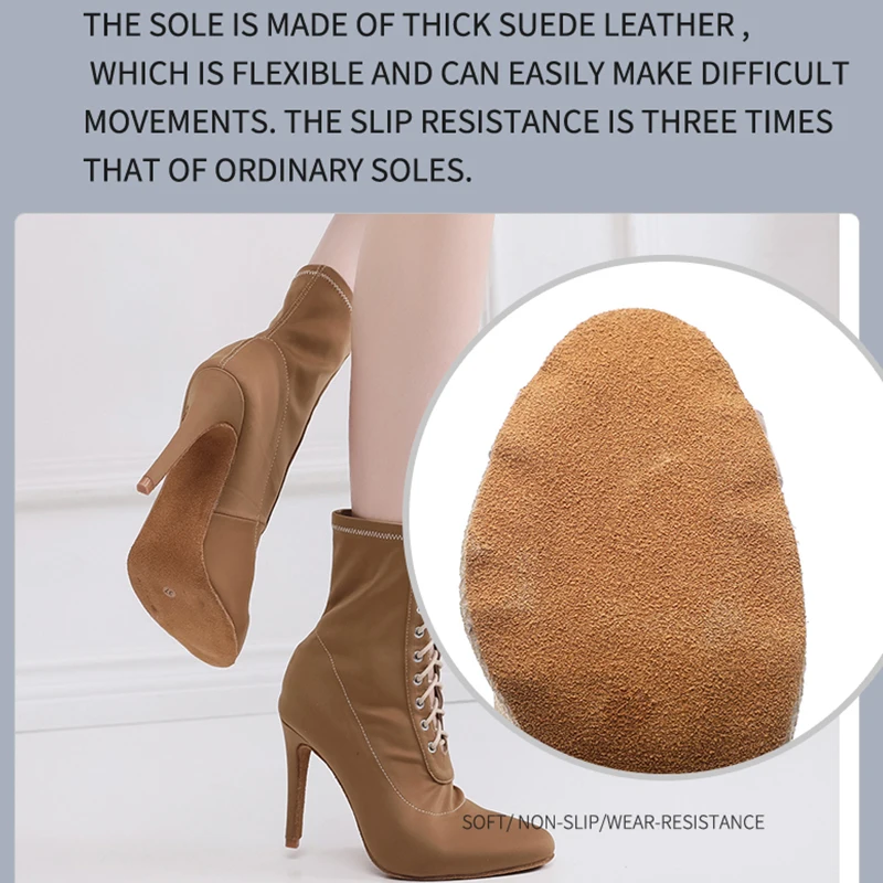 Ladies Lace Up Dance Boots for Girls Elastic Band Modern Jazz Dancing Shoes Woman Closed Toe High Heel Booties for Girls