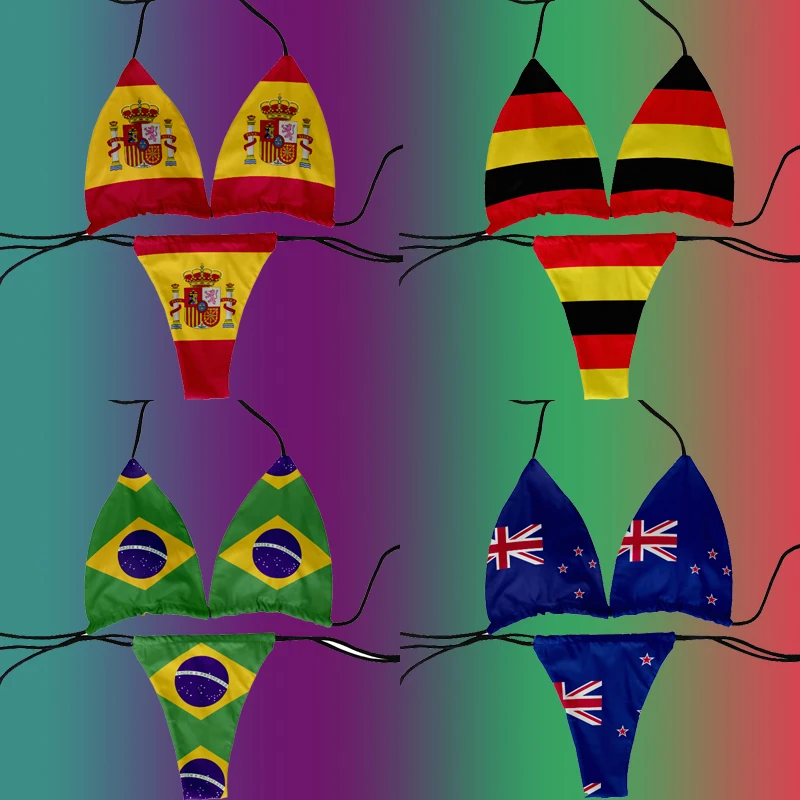 Fashion flag pattern printed swimsuit sexy ladies bikini suit ladies beach swimming two-piece beach party swimming