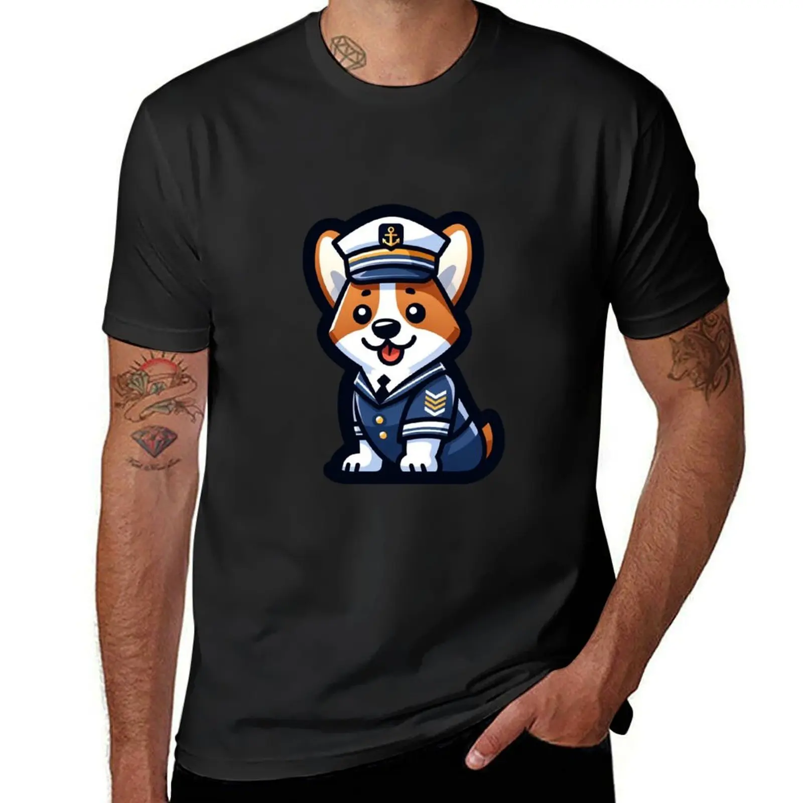 

corgi the sailor T-shirt korean fashion summer clothes blacks cute tops mens graphic t-shirts hip hop
