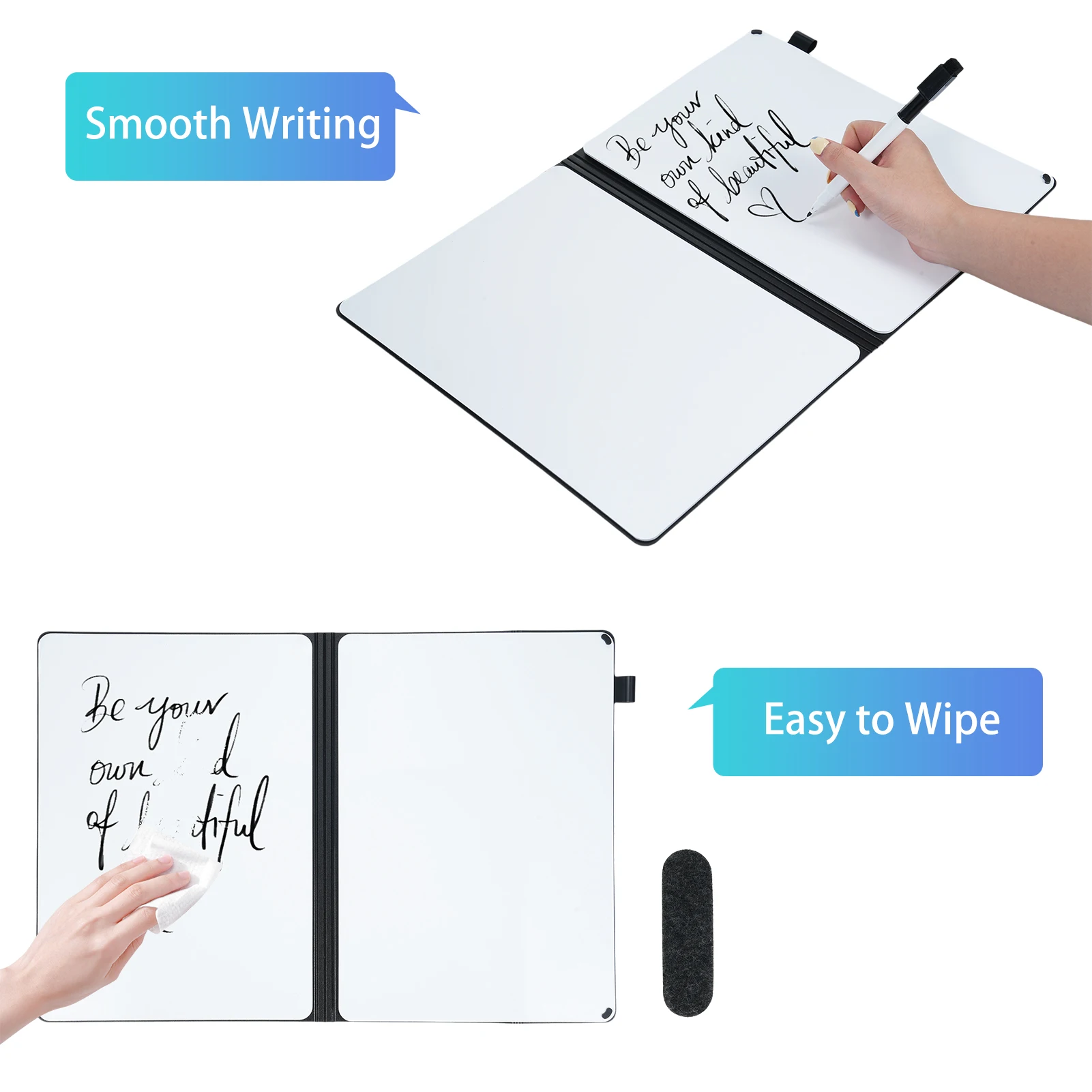 A4 Double Sided Dry Erase Boards Whiteboard Portable Writing Board with Marker & Foam Eraser For Students Home School