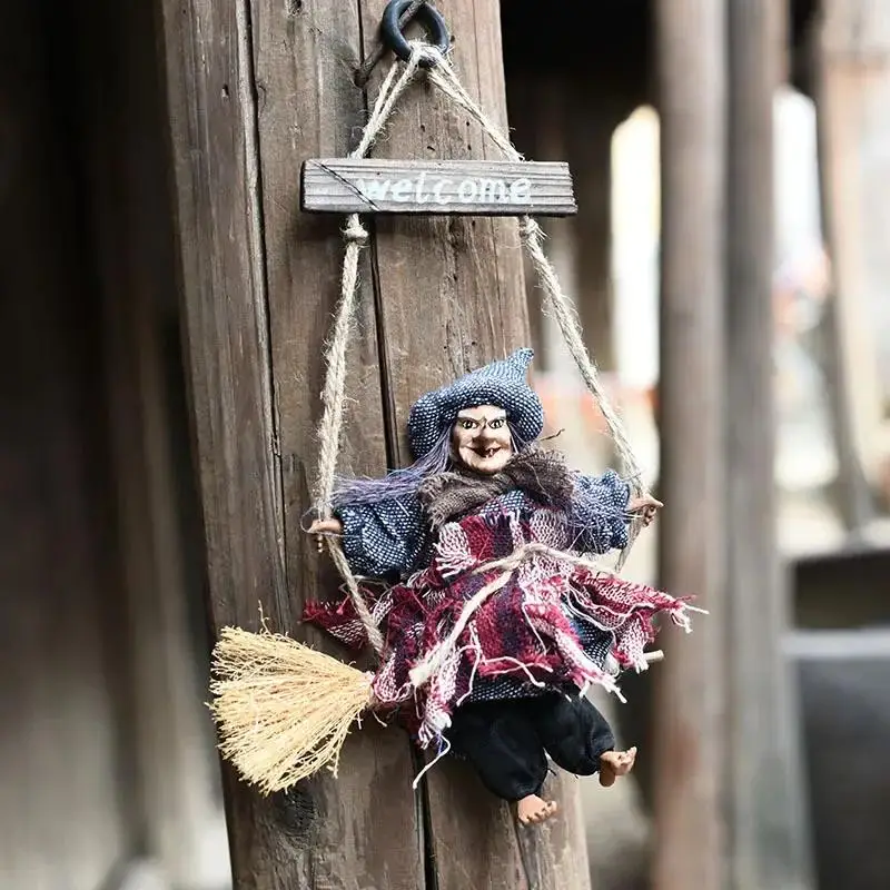 Witch Dolls Hanging Decor Ghost Witch Horror Scary Hanging Ghost Flying Witch Pendant Halloween DIY Party Ornaments Halloween