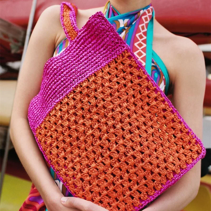 

Новая яркая Плетеная соломенная сумка с вырезами, бежевая плетеная Сумка через плечо, вместительная пляжная сумка