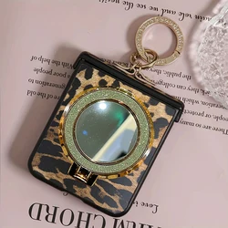 Elegant Leopard Print Phone Case with Mirror Bracket and Ring Buckle - Motorola Razr 70 (Light brown)