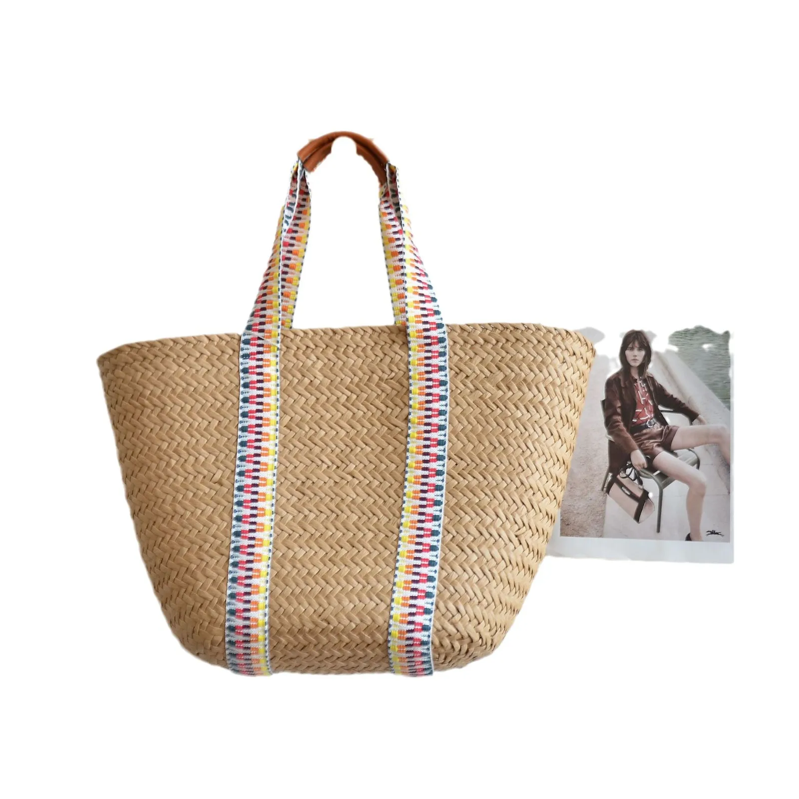Ethnic Style Tote Bag with Large Capacity, Woven and Retro Handbag