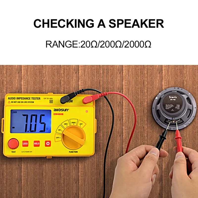 All Sun EM480B Audio Impedance Tester 1Khz Timer Function Data Hold Test Ranges 20/200/2000