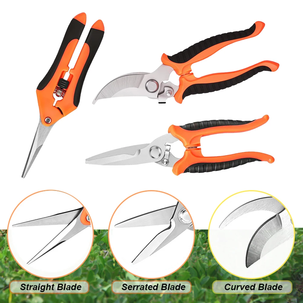 3PCS Plants Trimming Scissor Flower Clippers Garden Scissors Set Safe Lock for Harvesting Picking Indoor Outdoor Greenhouse