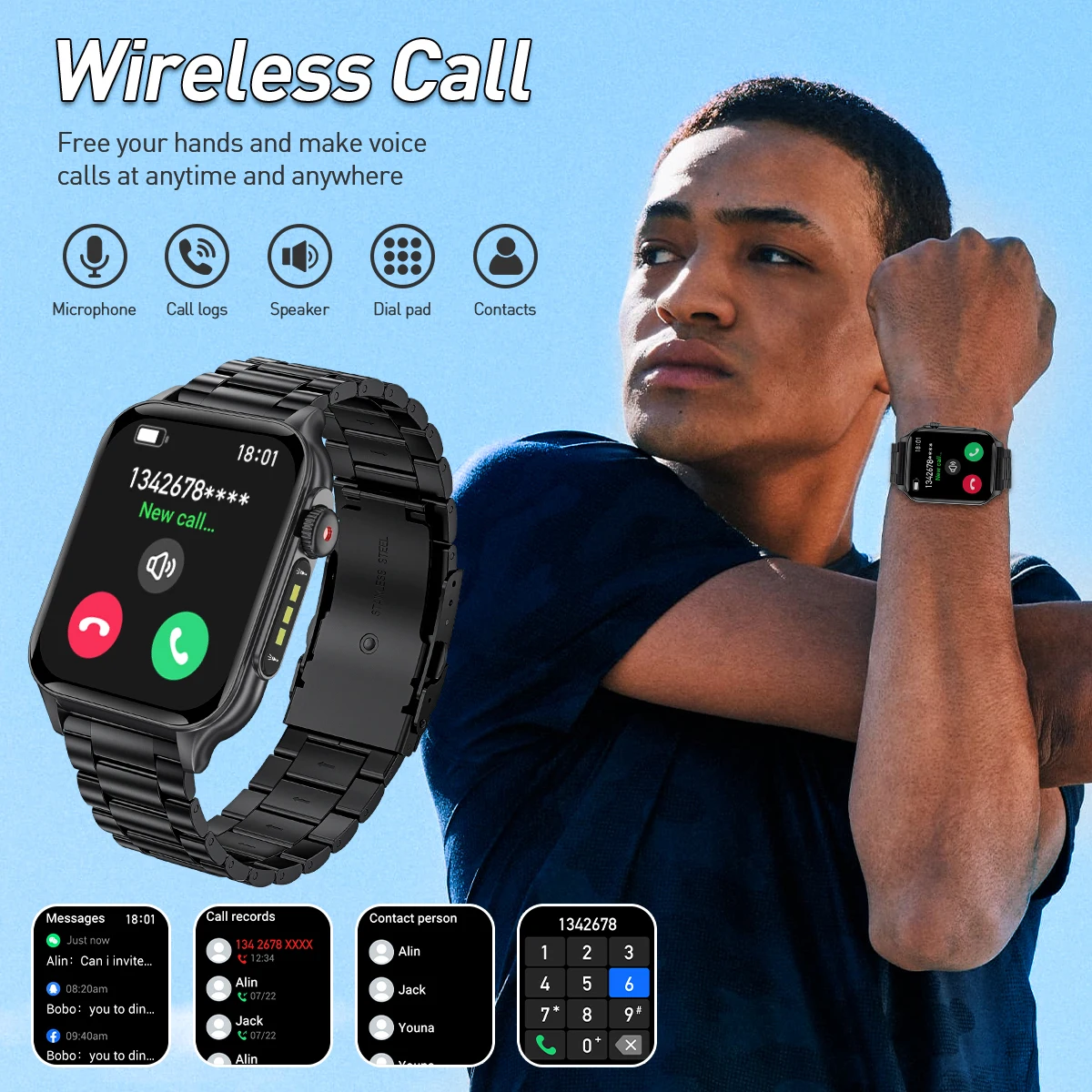 LIGE 2025 New For Huawei Xiaomi 1.96" HD Bluetooth Call Flashlight Smart Watch Men Sports Waterproof Smartwatch For Android IOS