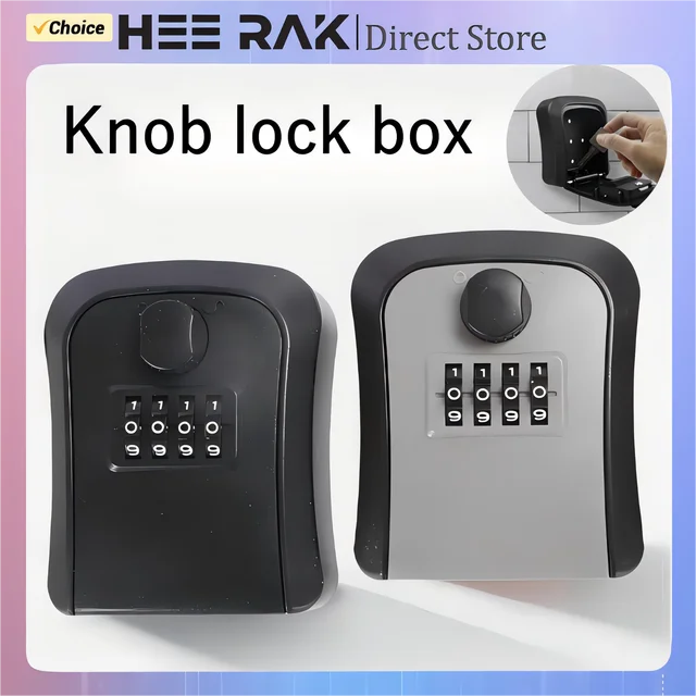 HEE RAK Key Lock Box 4-digit Code Password Storage Key for Home Wall Mounted Anti-theft Waterproof Outdoor Knob Safe Key Box 1