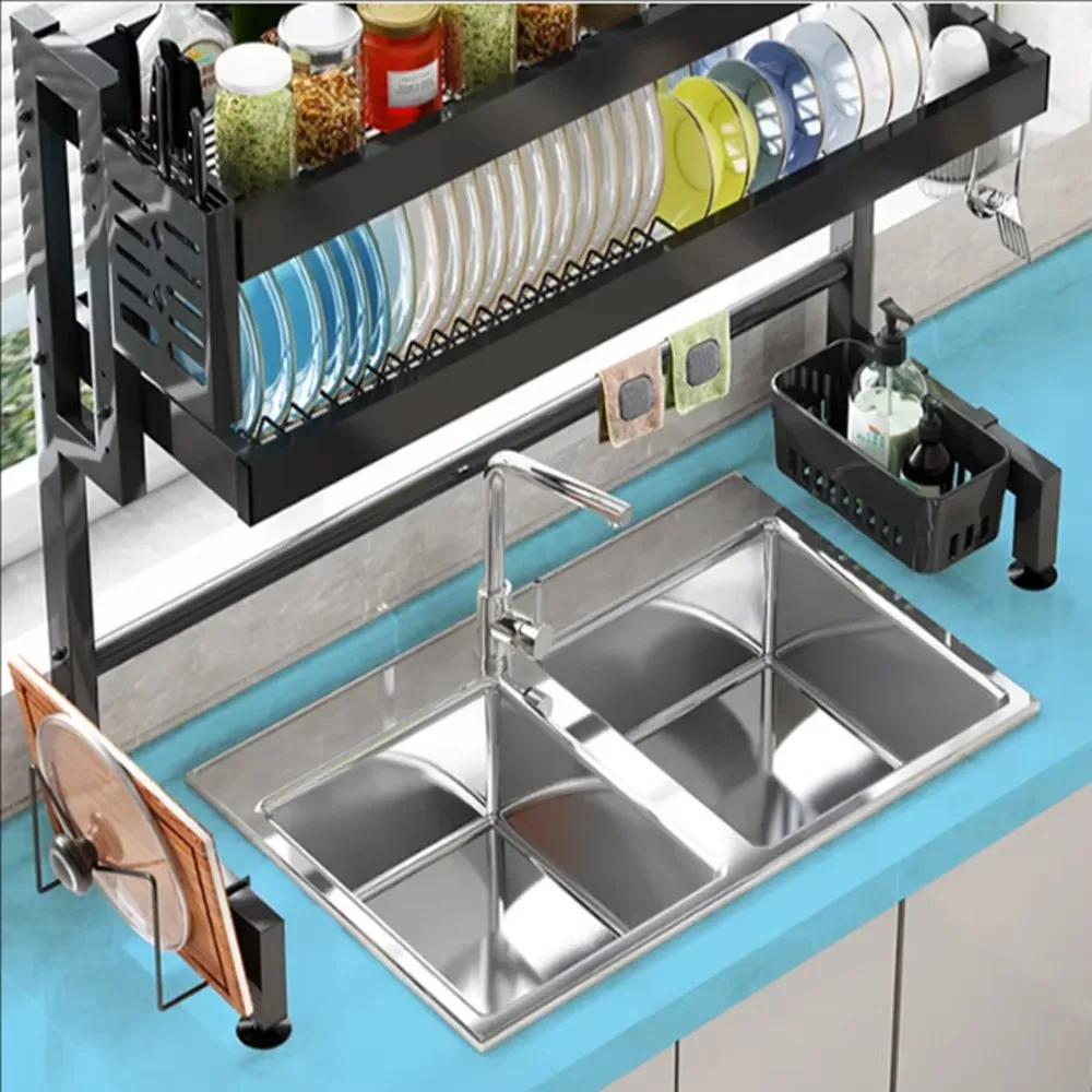 Kitchen Sink Dish Drying Rack Dustproof bowl Shelves Adjustable Stainless Steel Cupboard Kitchenware Holder heighten Cabinet dish drying rack