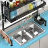Kitchen Sink Dish Drying Rack Dustproof bowl Shelves Adjustable Stainless Steel Cupboard Kitchenware Holder heighten Cabinet 6