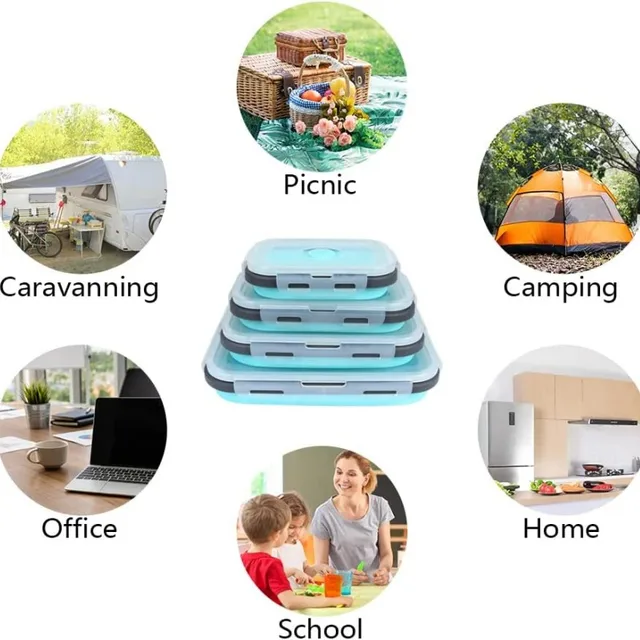 Boîte à déjeuner rectangulaire en Silicone de haute qualité, boîte à Bento pliable, récipient alimentaire pliable Portable, bol de stockage des aliments, 4 pièces/ensemble 6