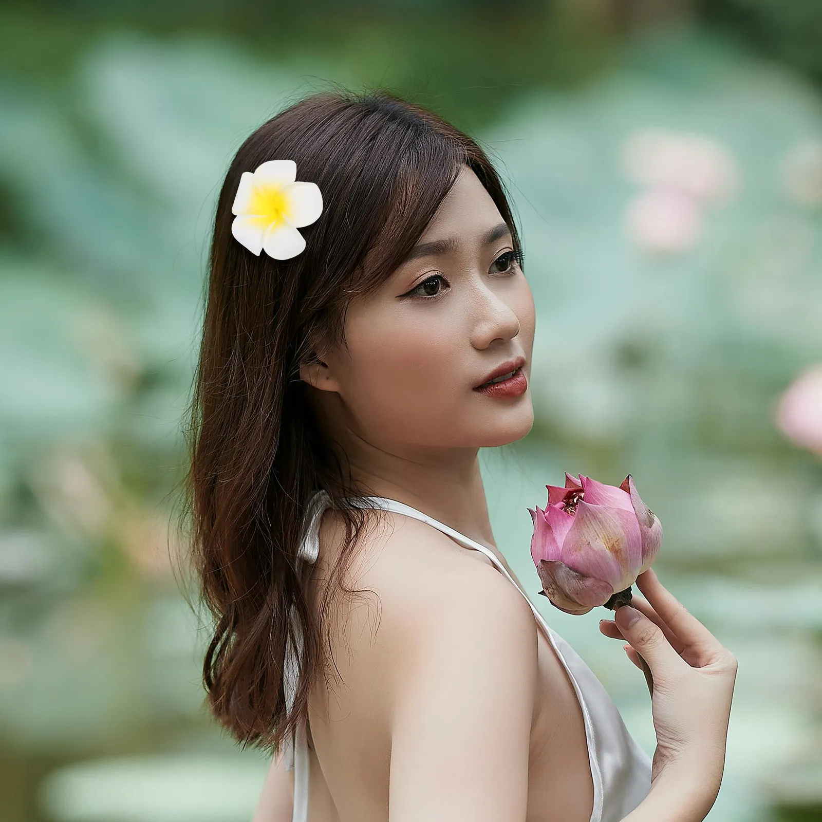 50개 이국적인 하와이안 플루메리아 조화, 에바 소재의 사실적인 디자인, 변색 방지, 열대 웨딩 DIY 홈 데코 프로젝트용