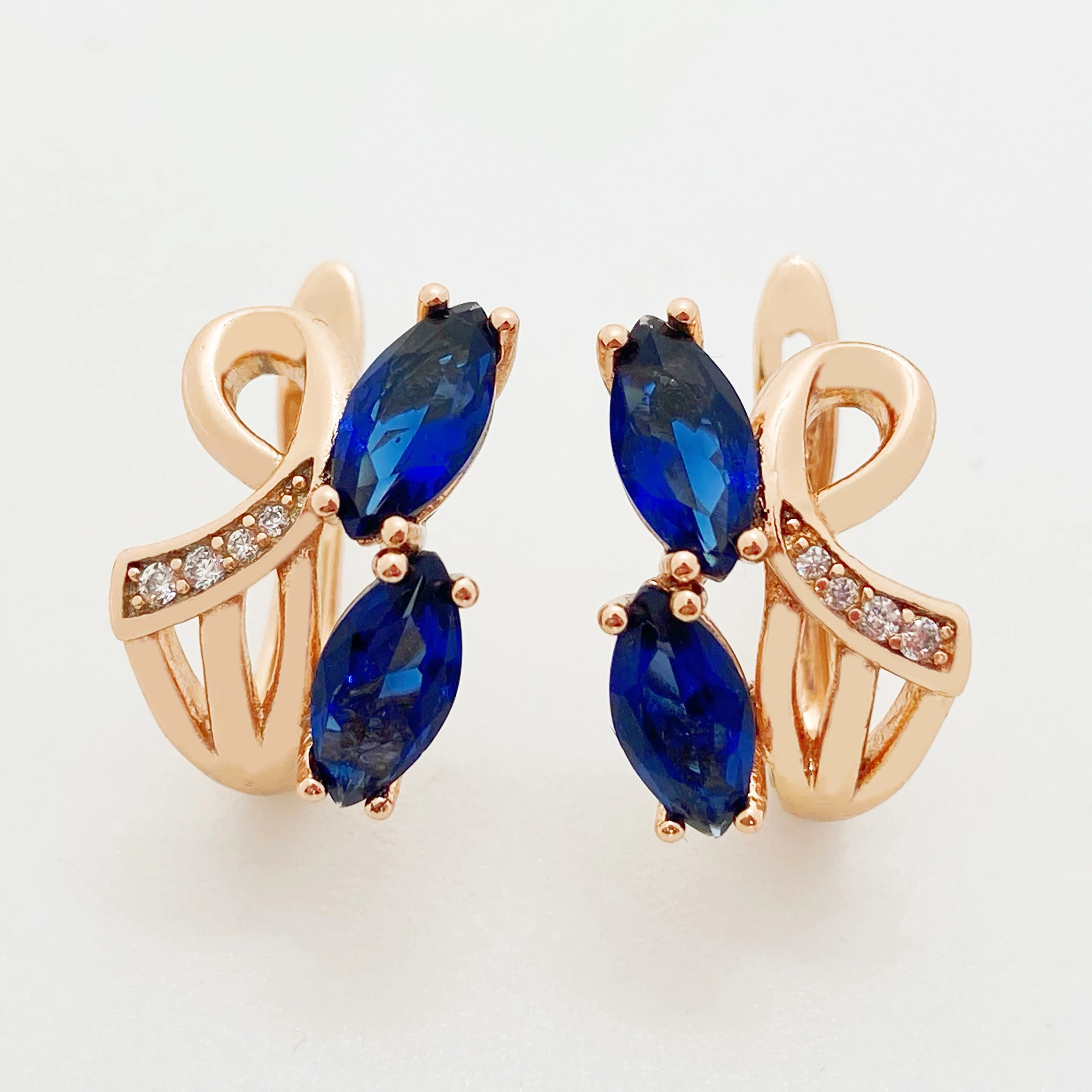 New Cute Women Fine Creative Fashion Jewelry 585 Rose Gold Glossy Horse Eye Royal Blue/Purple Natural Zircon Drop Earrings