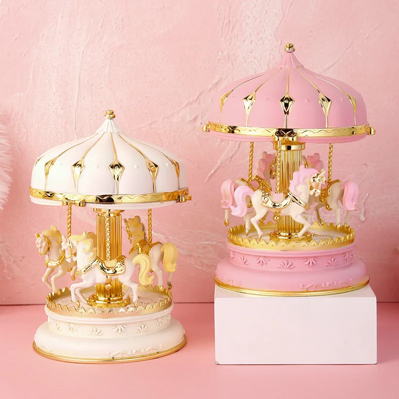 Creative Luminous Music Box Elegant Colorful Glitter Carousel Music Box Home Decoration Children Girls New Year's Birthday Gift