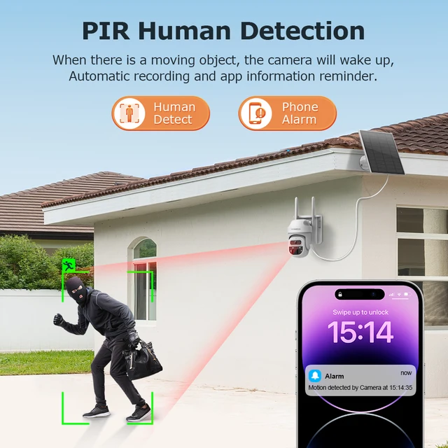 INQMEGA 4G Solar Panel Camera 3MP WIFI Night Vision Solar Security Battery Camera Two-Way Video PIR Human Detection Surveillance 3