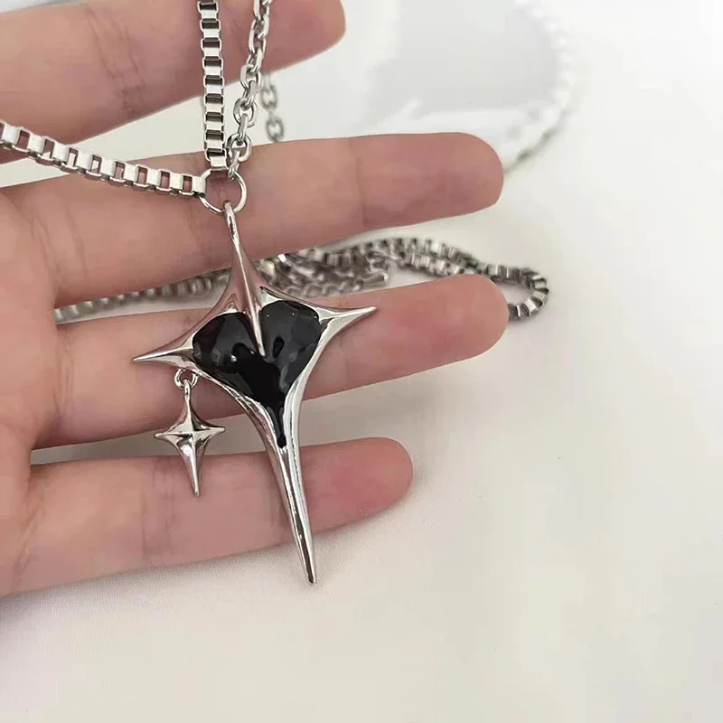 Cross Structure Enamel Heart Necklace Earrings Creative Chain Design Y2K Zircon Pendant Trendy Dark Fashion Women's Jewelry Gift