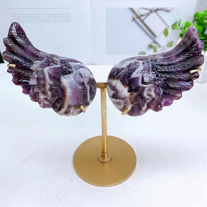 

Natural Dream Amethyst Angel Wings Crystal Carving Reiki Healing Gem Crafts For Desk Decoration Or Christmas Gift 1pair