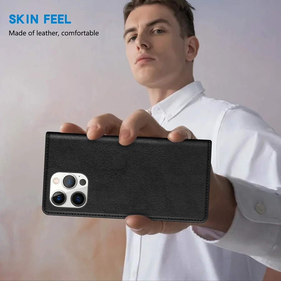 Wallet Skin Friendly Card Slot Magnetic Flip Leather Case For iPhone 17 Pro Max Air 16e 16 15 14 Plus 13 12 11 XR Card Holder